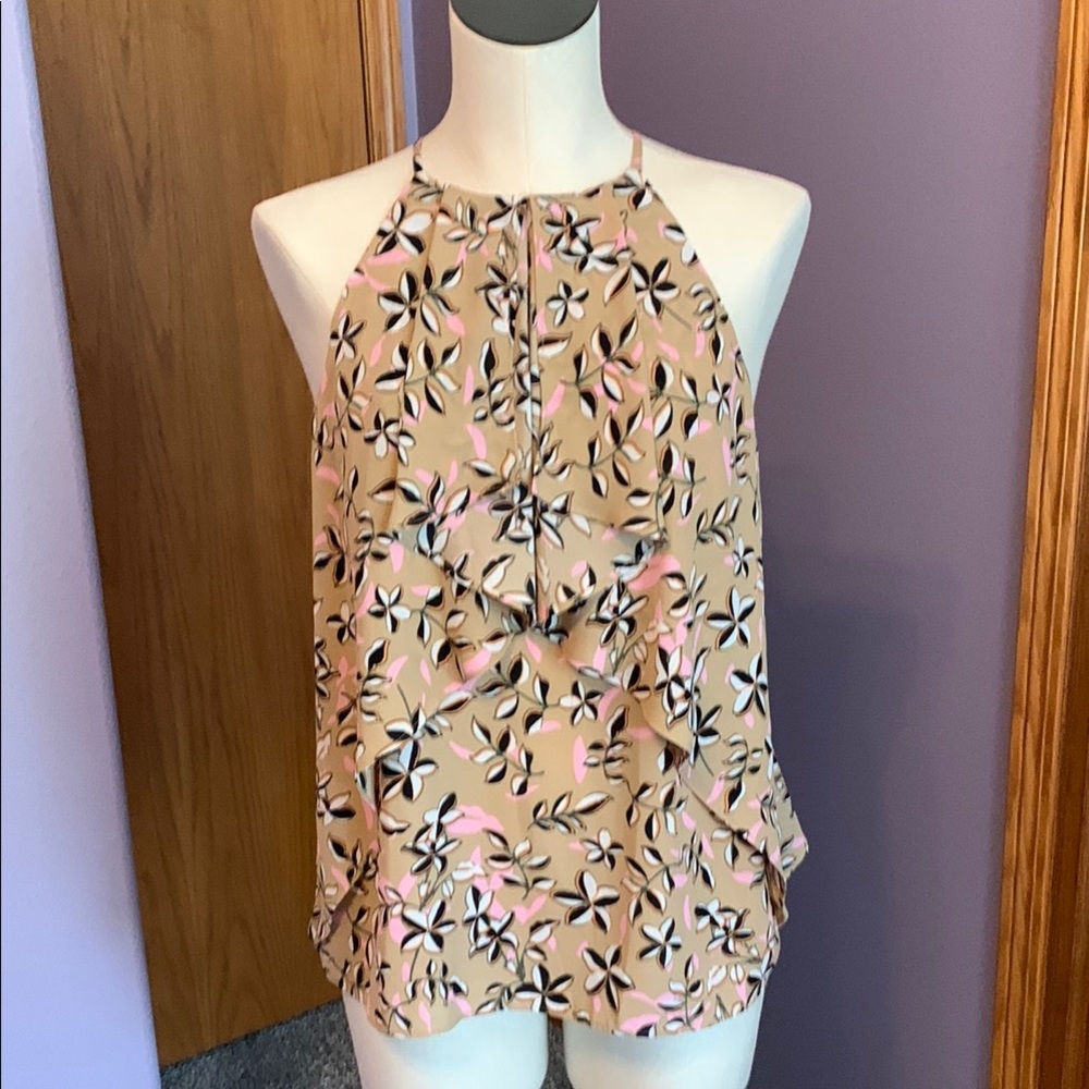 Banana Republic Floral Halter Neck Top - light brown, Pink and Black